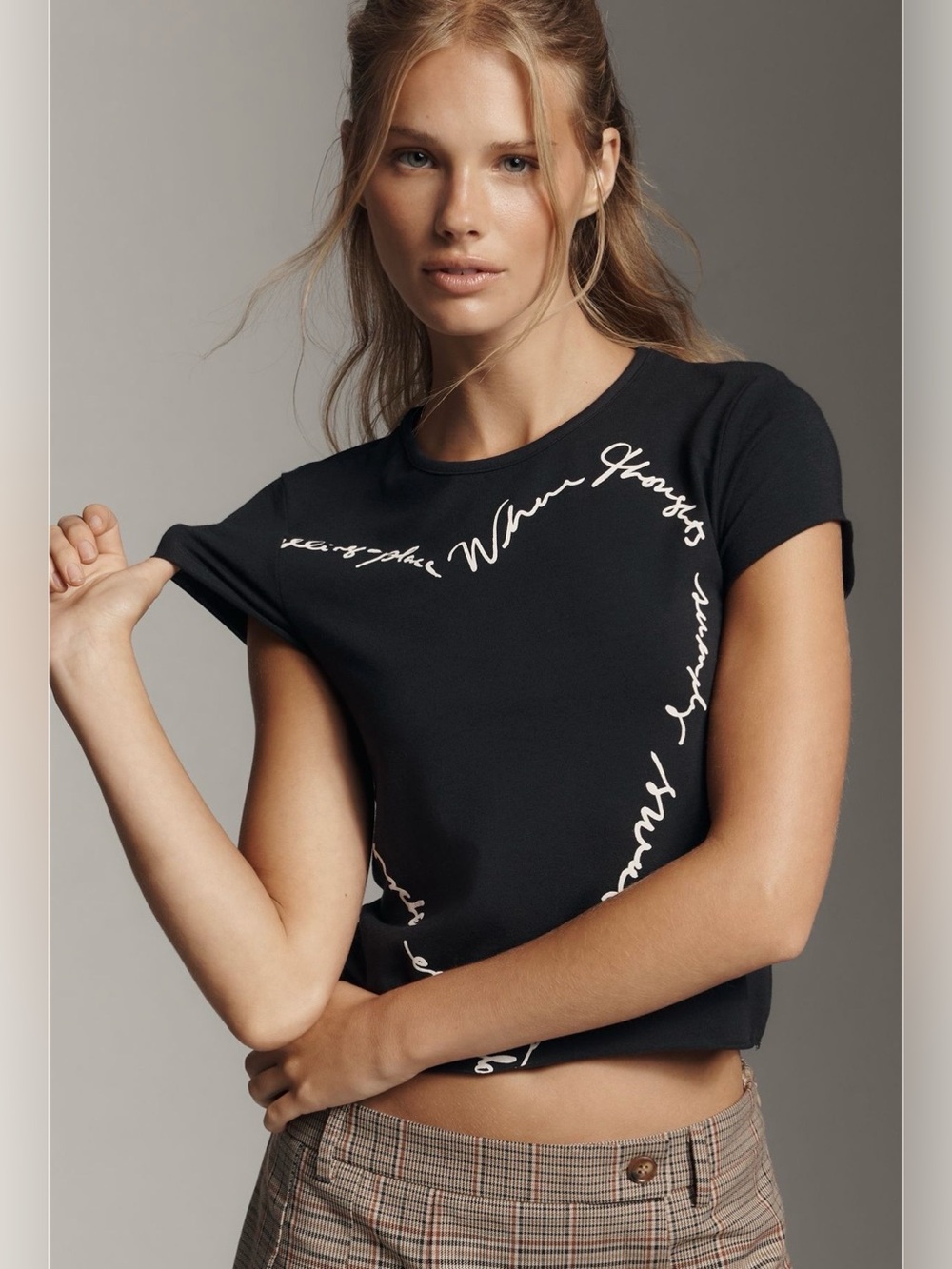 The Evan short sleeve graphic raw edge baby tee